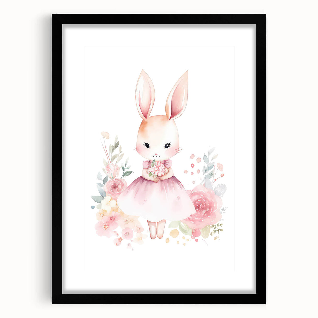 Floral Bunny Girls Room Wall Art – Nursery Print