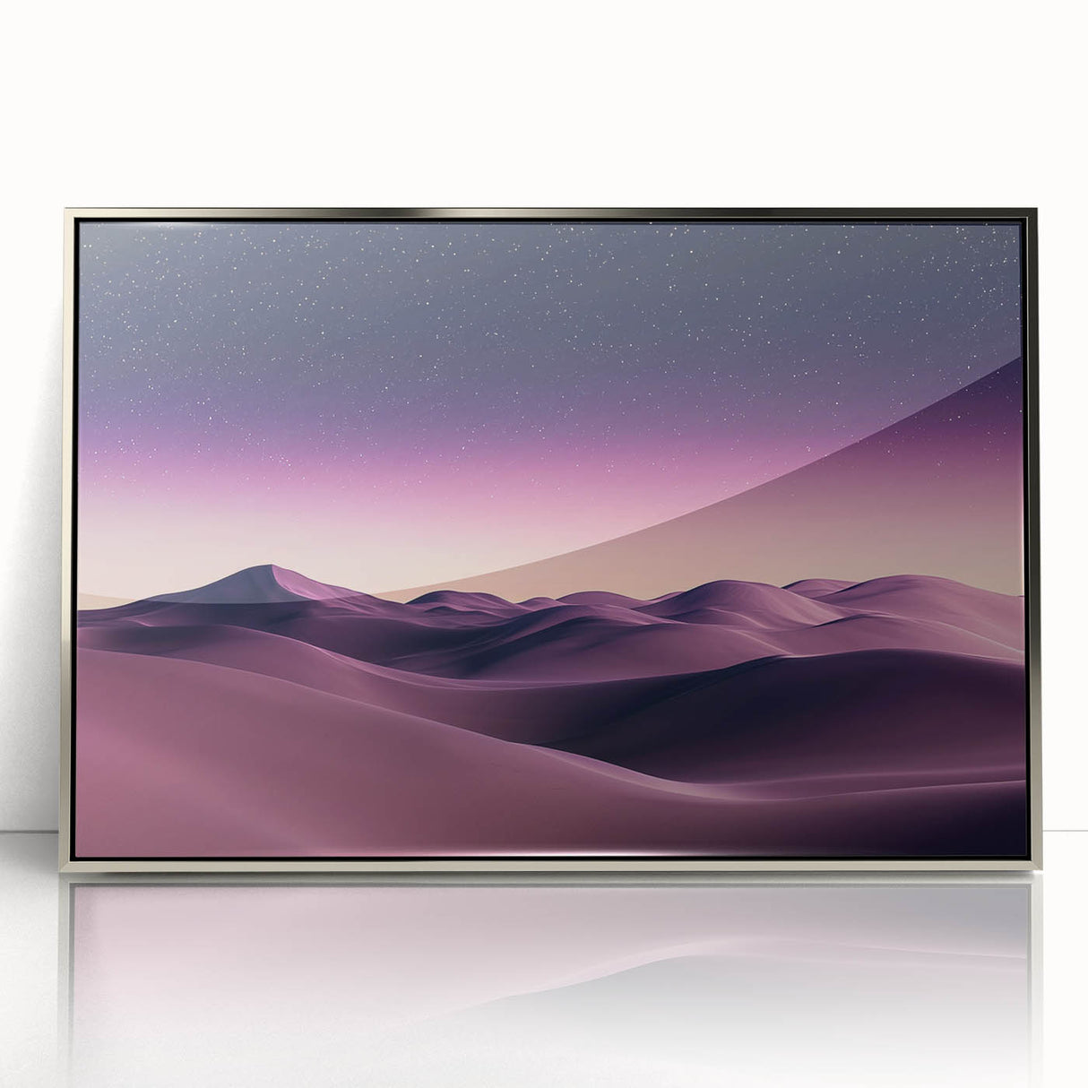 Framed acrylic artwork displaying serene sand dunes in soft beige and golden hues, ideal for enhancing modern home decor with a touch of nature.