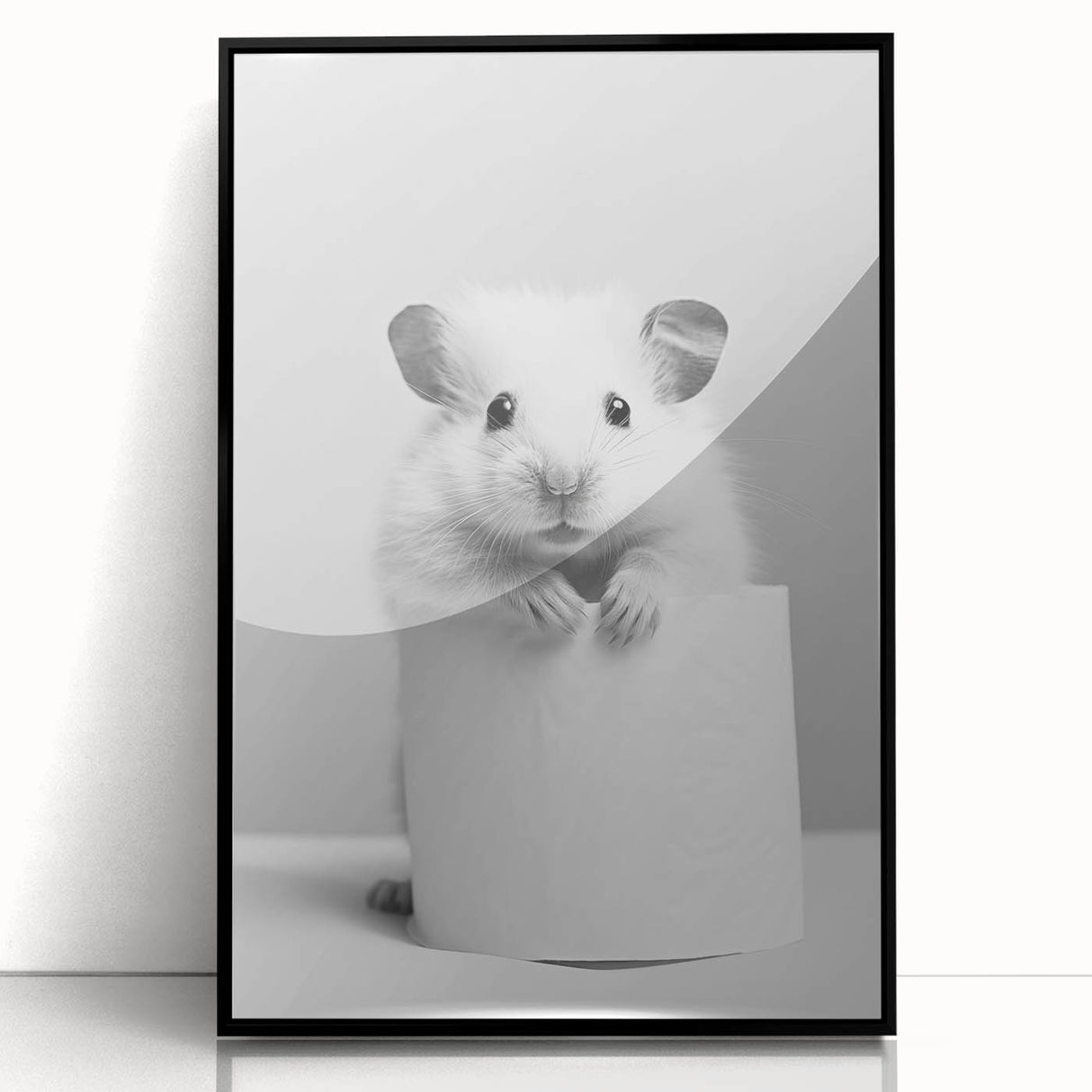 Cute Hamster Bathroom Wall Art - Minimalist Black and White Decor