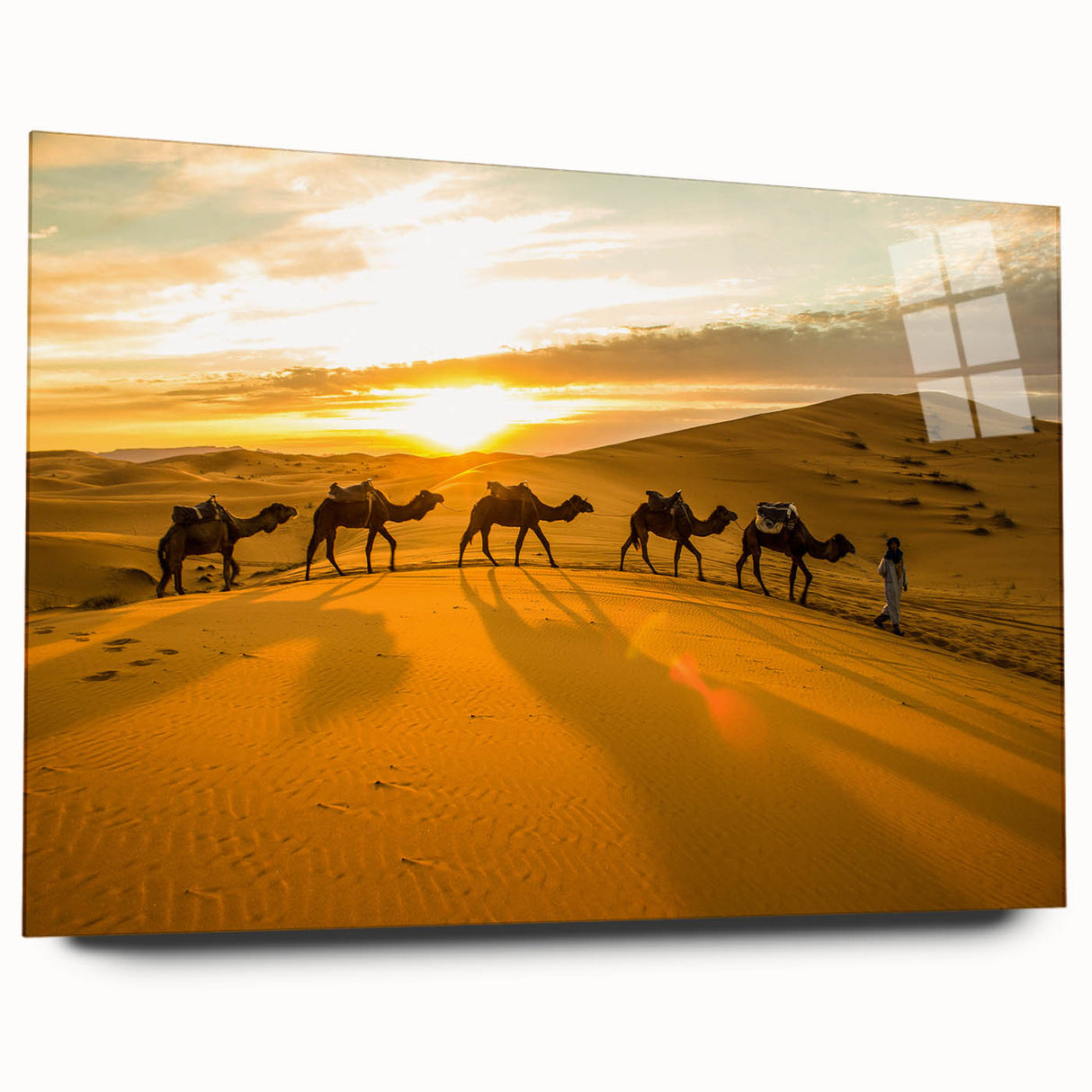Large abstract acrylic print of a Moroccan landscape in earthy tones, ideal for bedroom or dining room art.