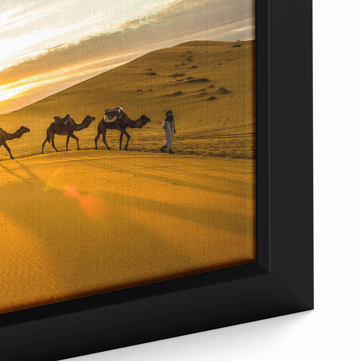 Extra large framed canvas featuring a textured black wall art of a colorful Moroccan scenery, ideal for living room decor.