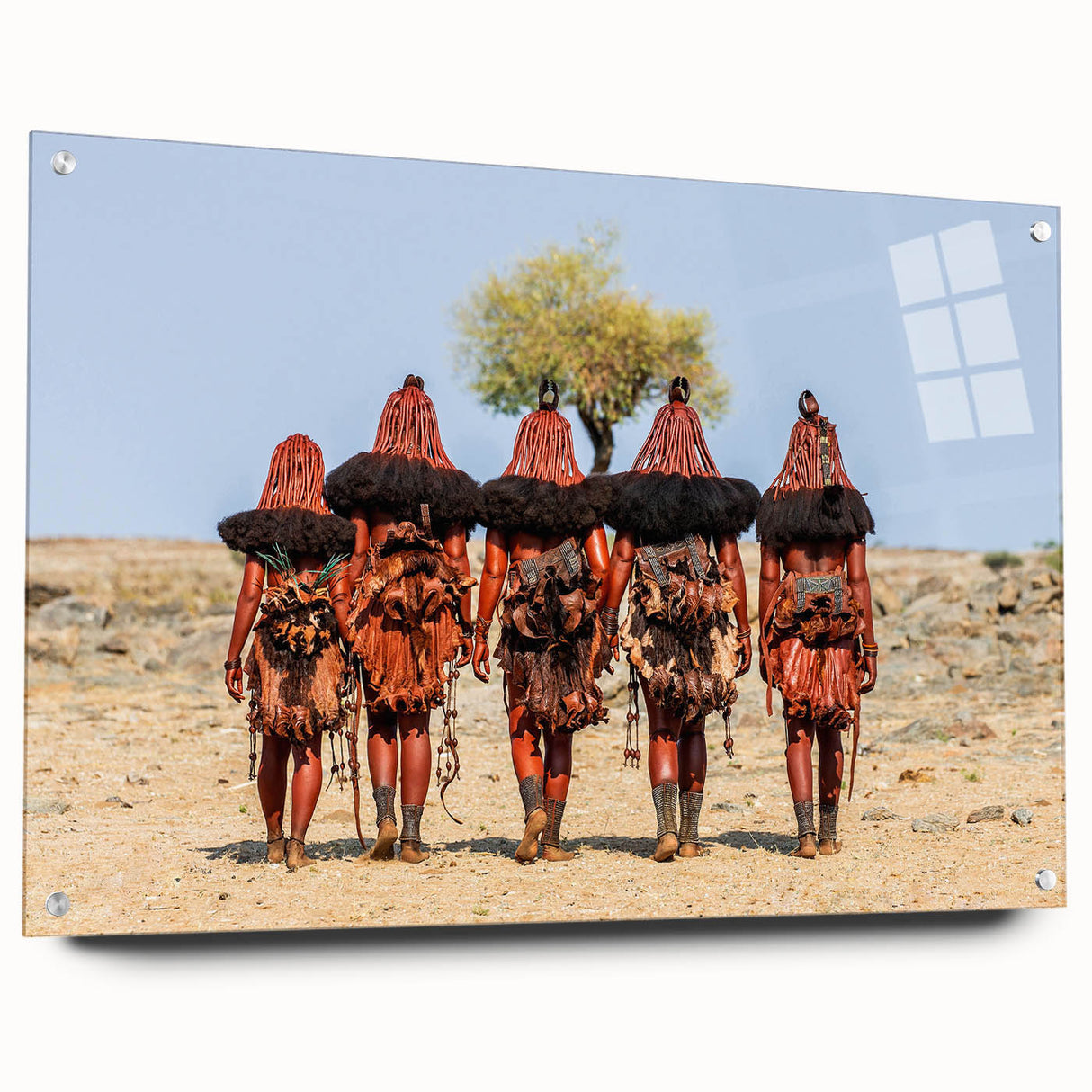 Acrylic print of a Namibian landscape with earthy tones, ideal for dining room decor.