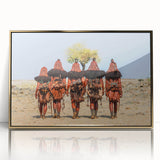 Mid-century modernist art depicting African scenery in Namibia with gold-framed acrylic, ideal for nursery wall art.