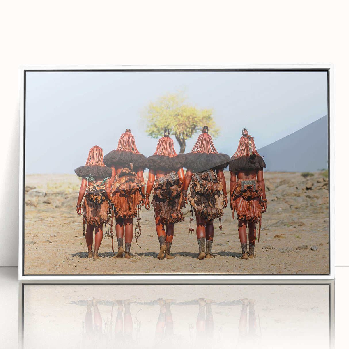Framed acrylic print of a Namibian landscape in muted earth tones, ideal for modern art wall decor.