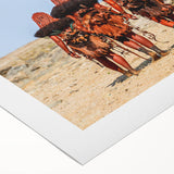 Art deco poster featuring a Namibian landscape in muted earth tones on rolled canvas, suitable for dining room decor.