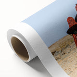 Art Deco style poster of Namibian scenery on rolled canvas, displaying muted earth tones.