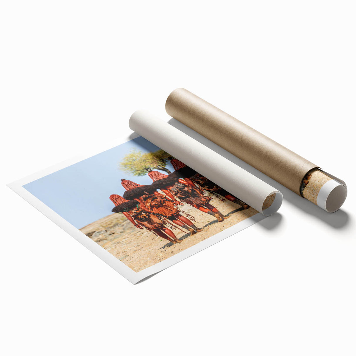 Extra large rolled print depicting a serene Namibian landscape with muted earth tones, ideal for classy bathroom wall art.