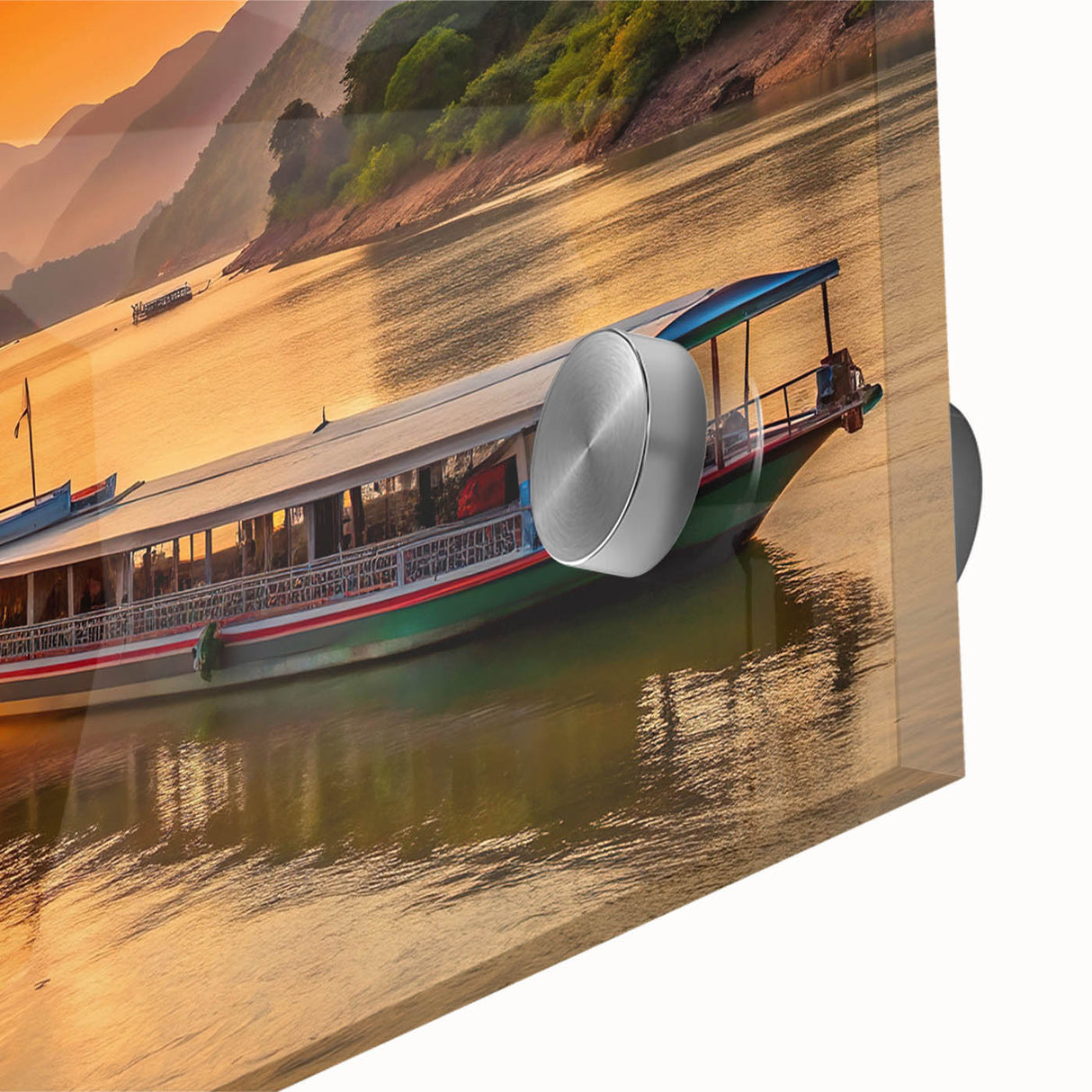 Large abstract wall art of a Laos scenery in muted earth tones on acrylic glass, ideal for dining room decor.