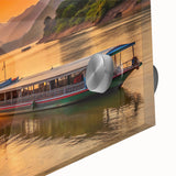 Large abstract wall art of a Laos scenery in muted earth tones on acrylic glass, ideal for dining room decor.