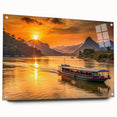 Acrylic glass print of a serene Laotian landscape in muted green and blue tones, suited for bedroom or dining room decor.