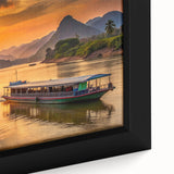 Close-up of a textured black wall art featuring a vibrant Asian landscape on a framed canvas, ideal for living room decor.