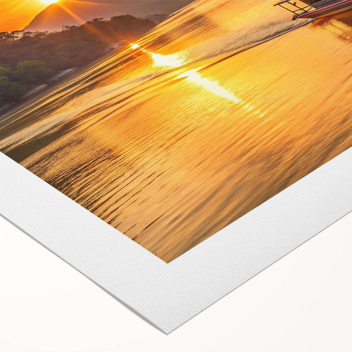Art deco poster of a serene Laos landscape in soft green and blue tones on rolled canvas, ideal for dining room decor.