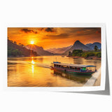 Extra large rolled print depicting a serene Laos landscape with lush greenery and floral elements.