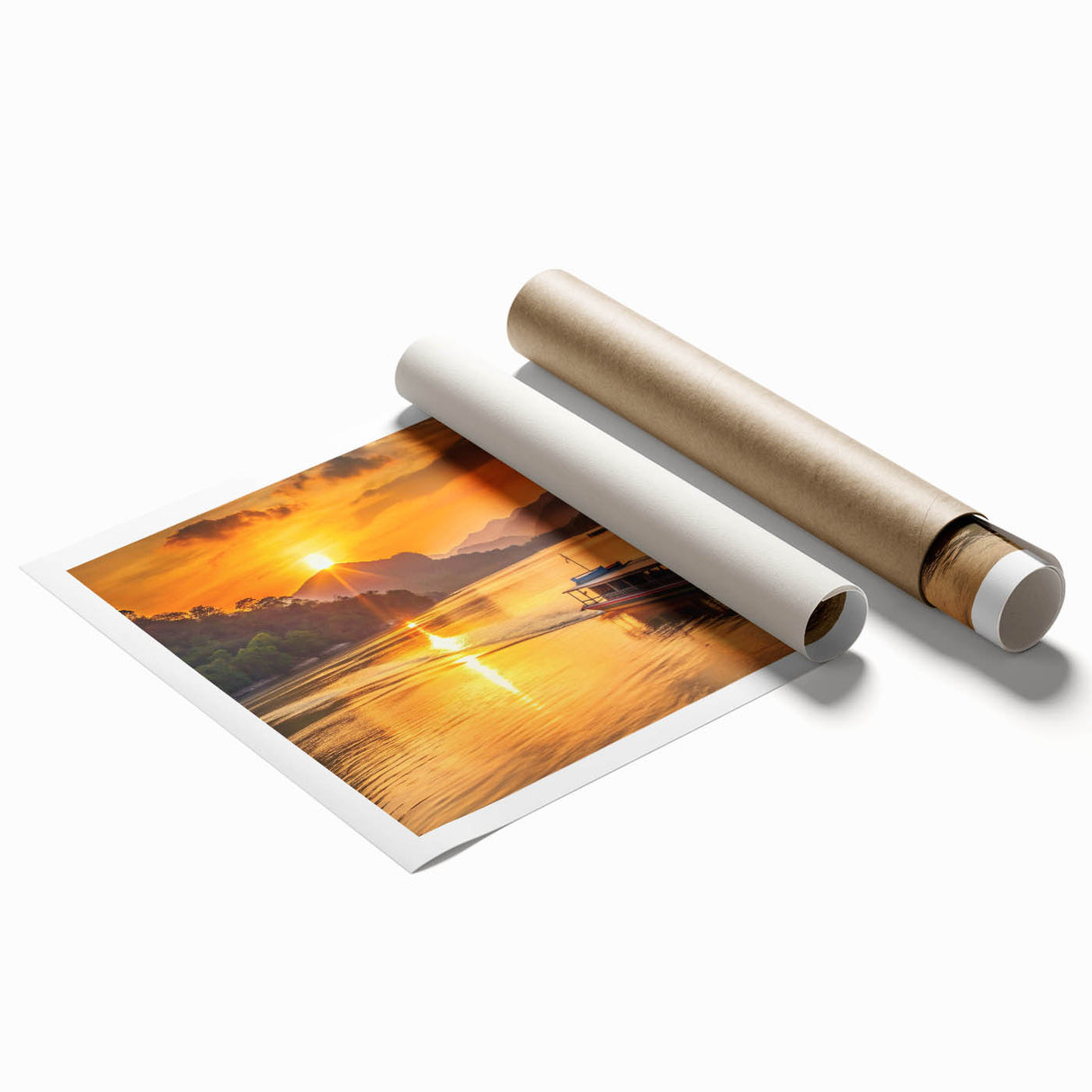 Extra large rolled print depicting a serene Laotian landscape with lush greenery and floral elements.