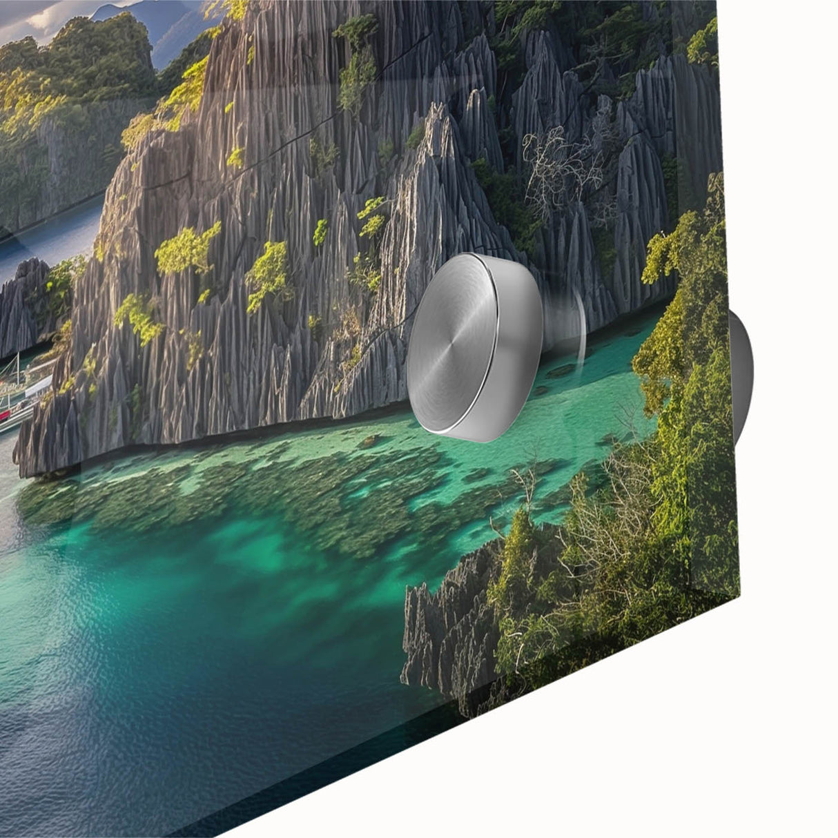 Large abstract wall art depicting a Philippine landscape in muted earth tones on acrylic glass.