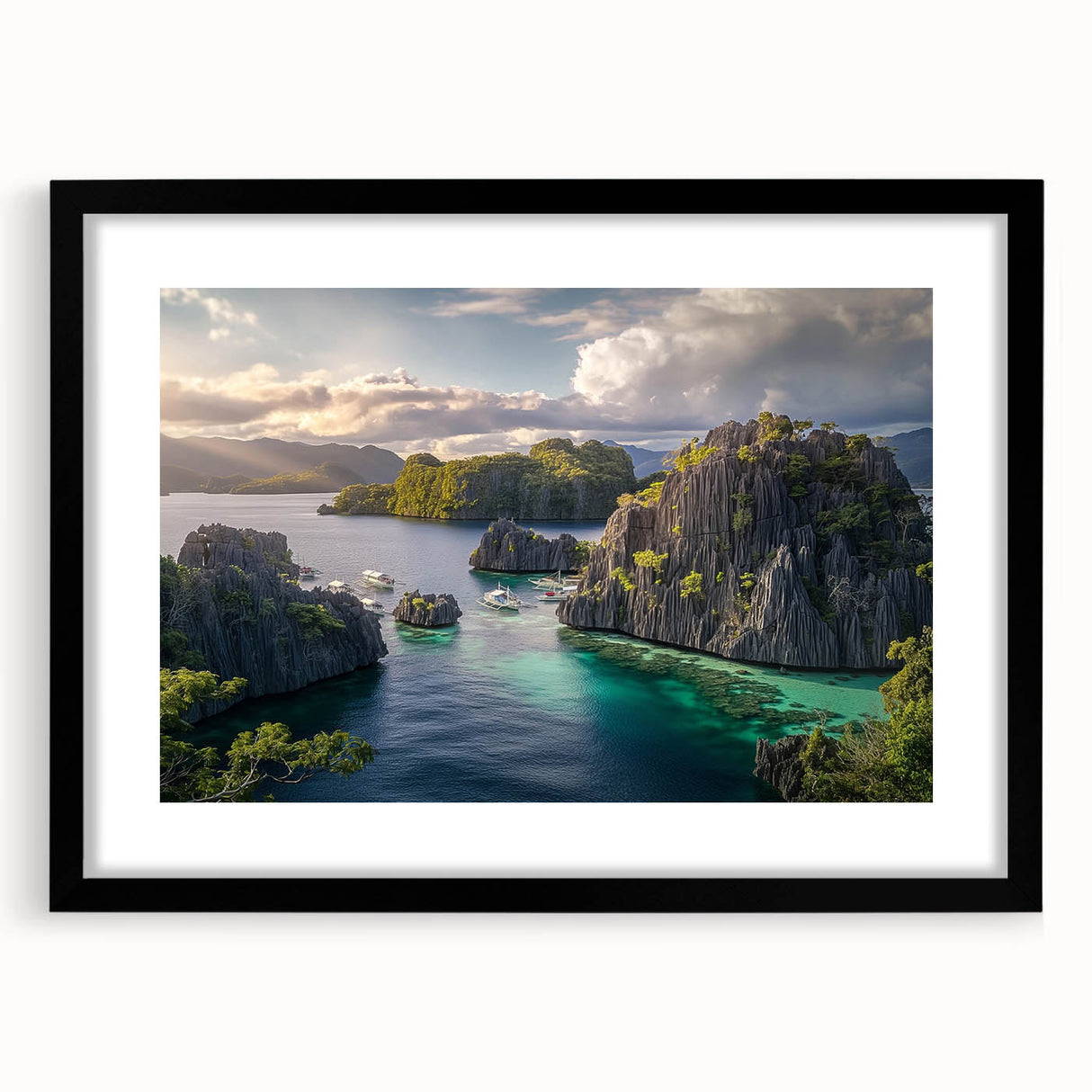 Extra large abstract art print featuring a colorful, textured depiction of a Philippine landscape on a framed black mat.