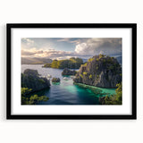 Extra large abstract art print featuring a colorful, textured depiction of a Philippine landscape on a framed black mat.