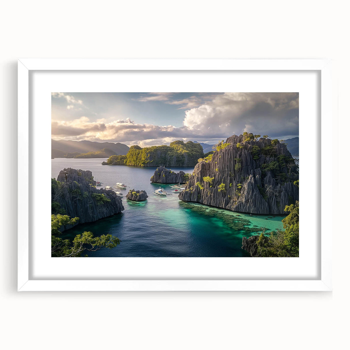 Abstract art print featuring a serene Philippine landscape in muted earth tones on a framed canvas.
