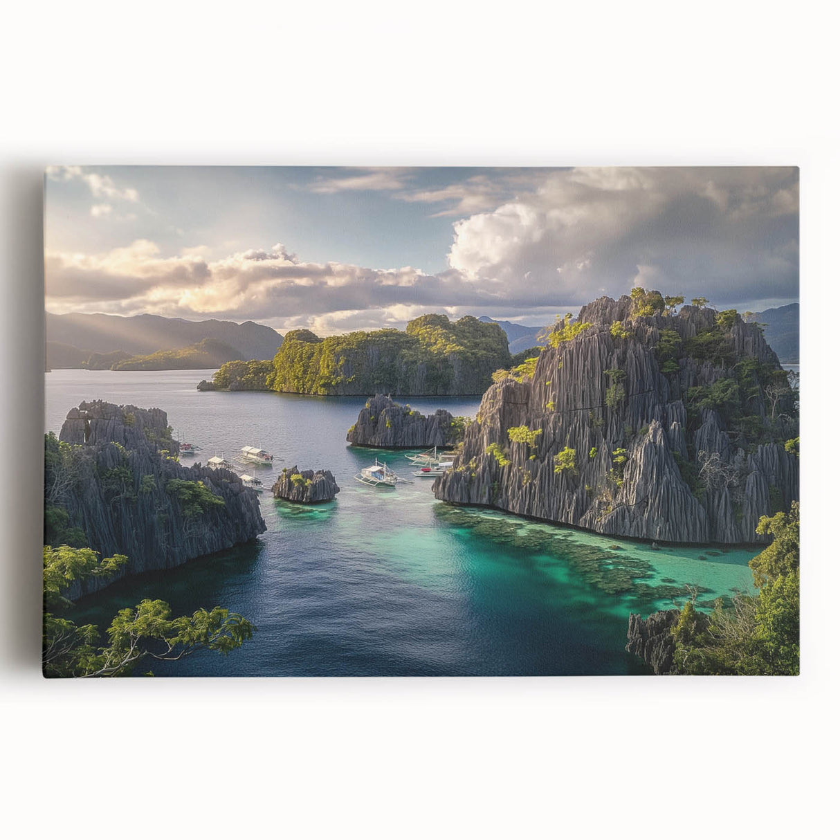 Black and white large art print of a serene Philippine landscape on stretched canvas, suitable for kitchen wall art.