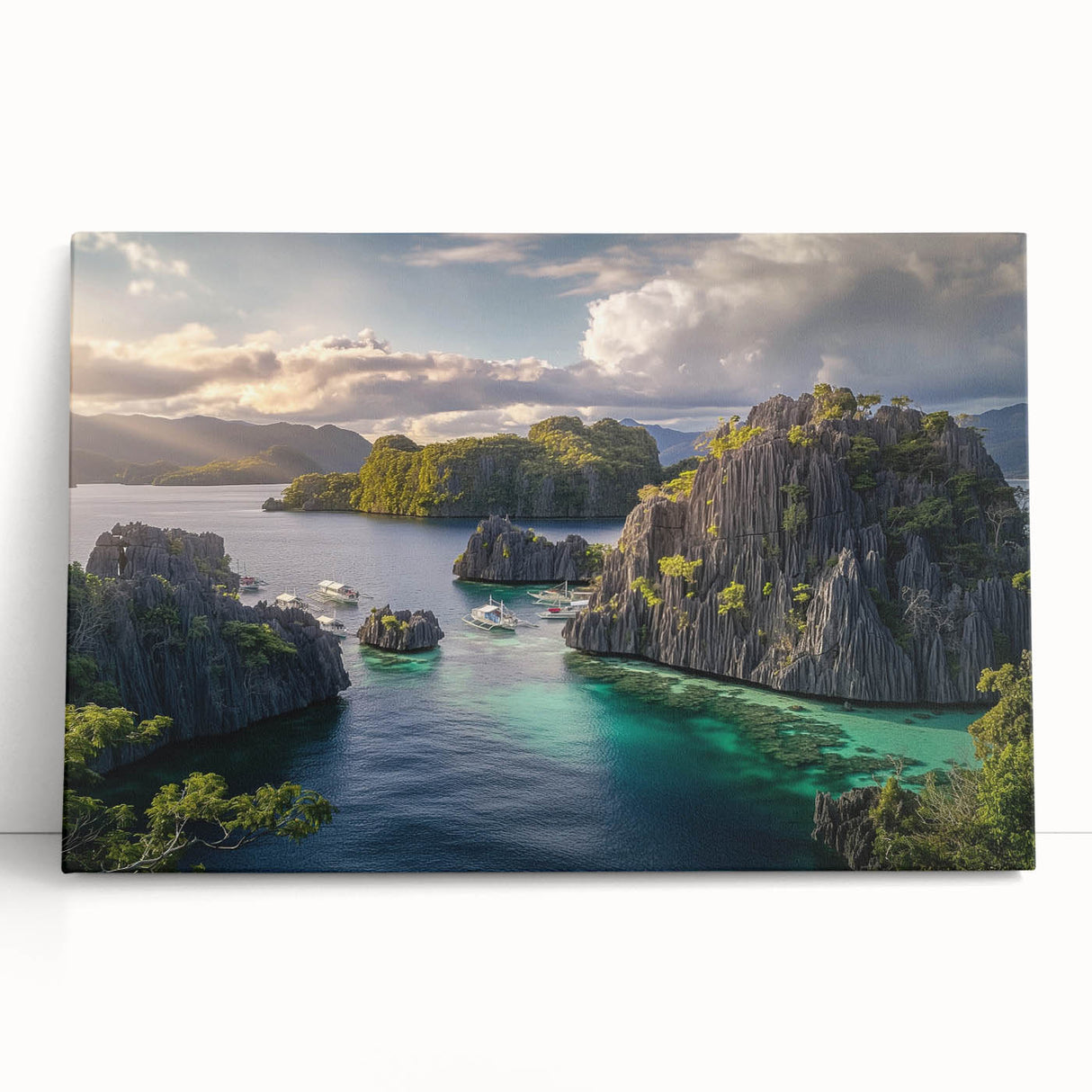 Black and white stretched canvas of a serene Philippine landscape, ideal for kitchen wall art or bedroom ambiance.