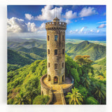 Black and white stretched canvas of a Caribbean scene, ideal for kitchen wall art or bedroom ambiance.