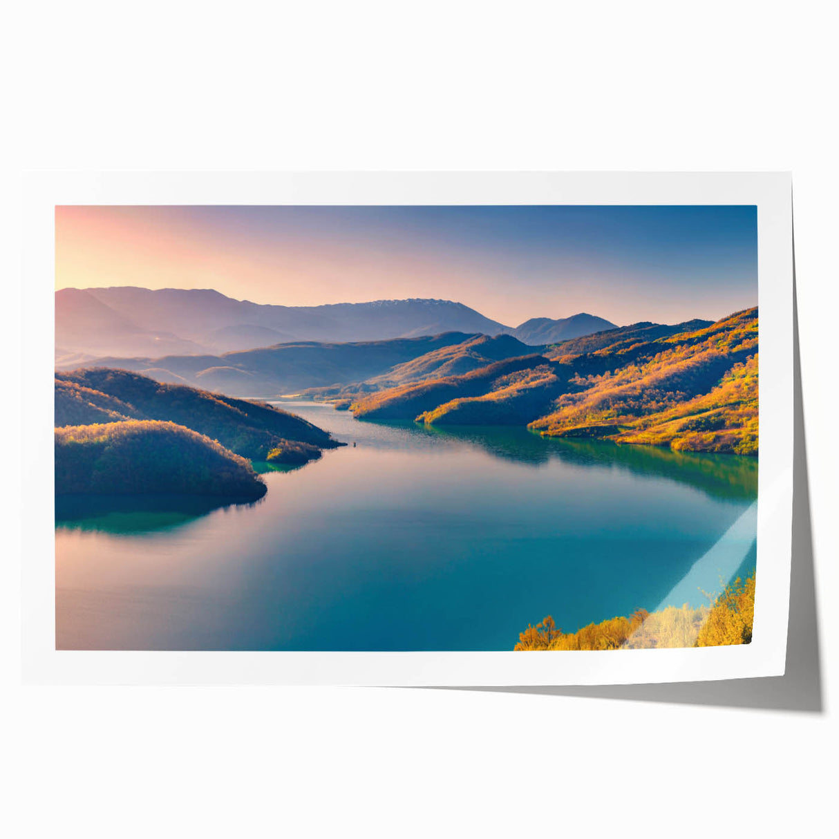 Extra large rolled print of a floral scene in Albania, featuring soft pink and green hues.