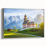 Framed canvas landscape art painting featuring a colorful Austrian scenery, ideal for living room decor.
