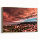 Framed canvas of a vintage-style Bulgarian landscape in muted earth tones, ideal for bedroom wall art.