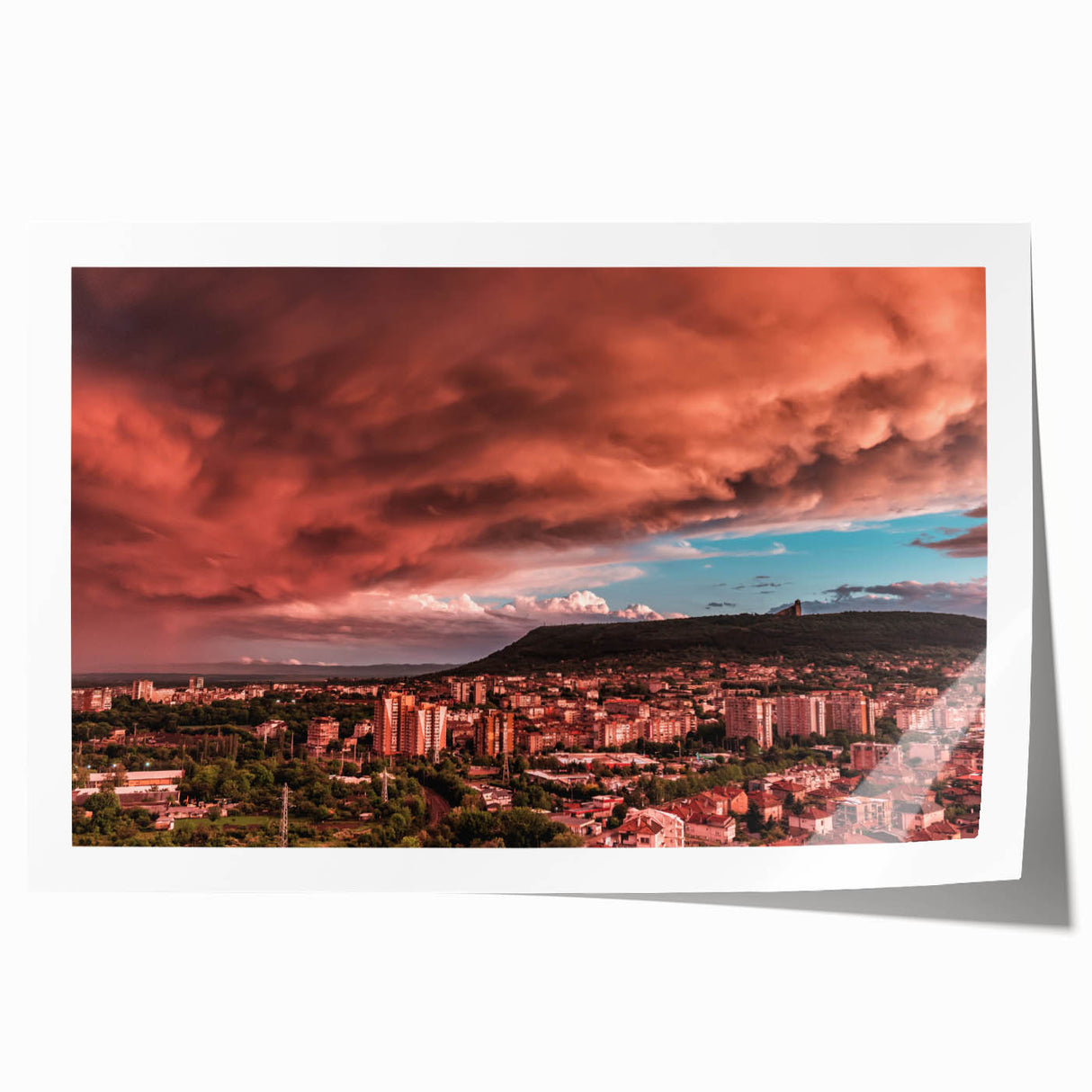 Rolled print of a Bulgarian landscape with vibrant greenery and floral elements, ideal for art wall dining room.