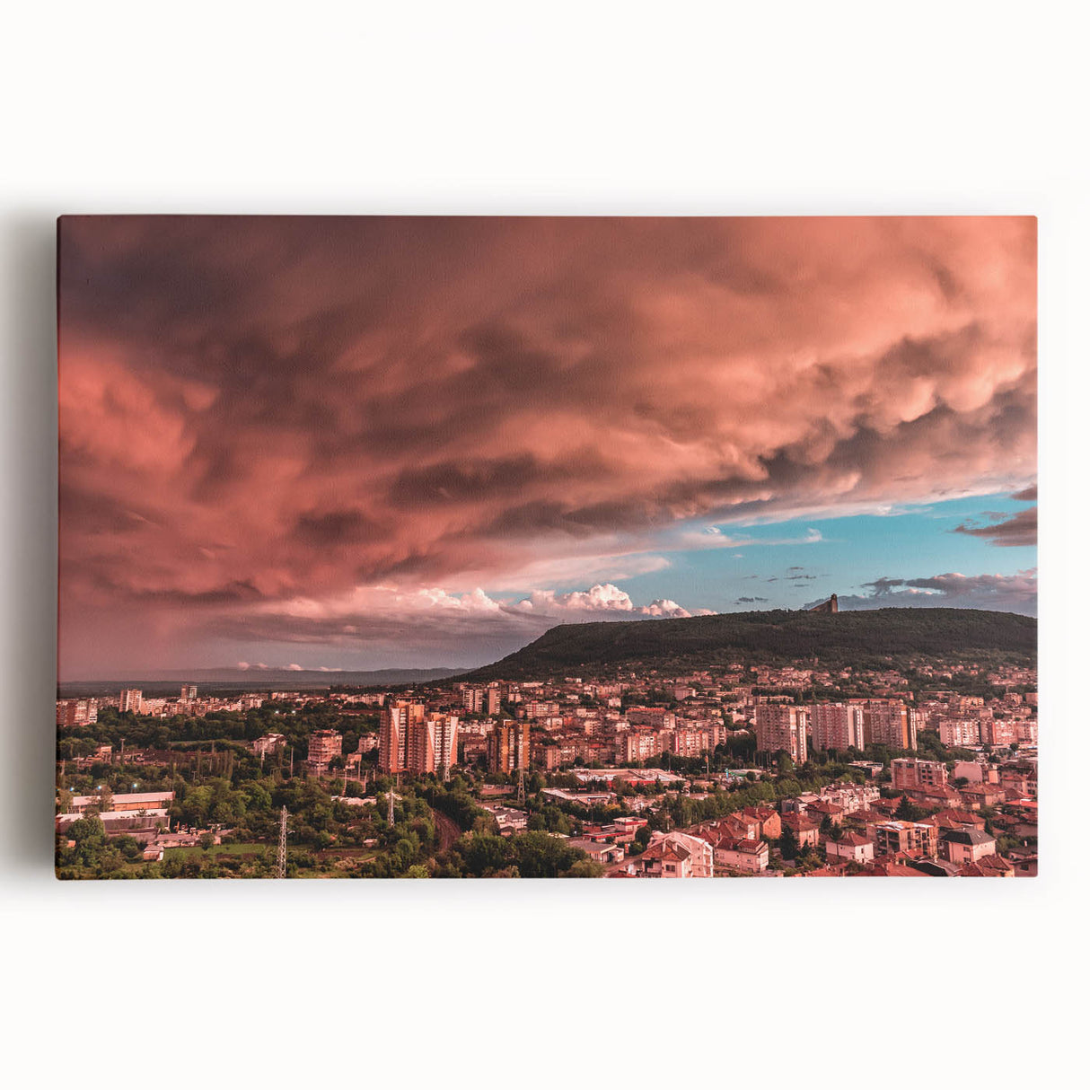 Black and white photograph of a European street scene on stretched canvas, ideal for kitchen wall art.