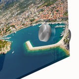 Large abstract acrylic print of a Croatian landscape in muted earth tones, ideal for dining room art.