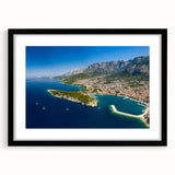 Extra large abstract art print of a colorful Croatian landscape, textured finish on a framed black mat.