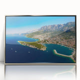 Large art print of a Croatian scenery in muted earth tones on framed acrylic, suited for modern art wall decor.