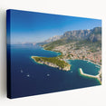 Large art print of a scenic Croatian landscape on stretched canvas, featuring vivid blue and green tones.