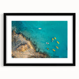 Extra large abstract art print depicting vibrant, colorful European scenery on a textured canvas, framed in black.