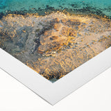 Art deco poster of a European Cyprus landscape in muted earth tones on rolled canvas, suitable for dining room decor.