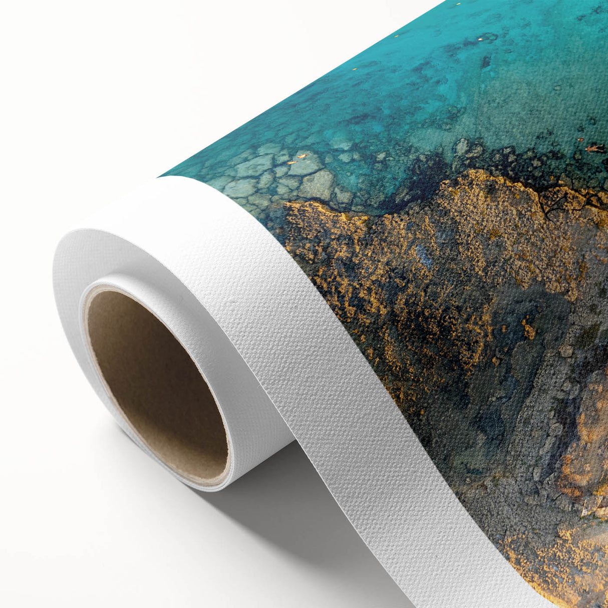 Art Deco poster of a European Cyprus landscape in muted earth tones on rolled canvas, ideal for nursery wall art.