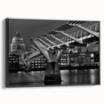 Black and white wall art of a vintage London landscape on framed canvas, ideal for bedroom decor.