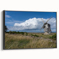 Black and white landscape art painting of a European scenery on framed canvas, ideal for bedroom wall decor.