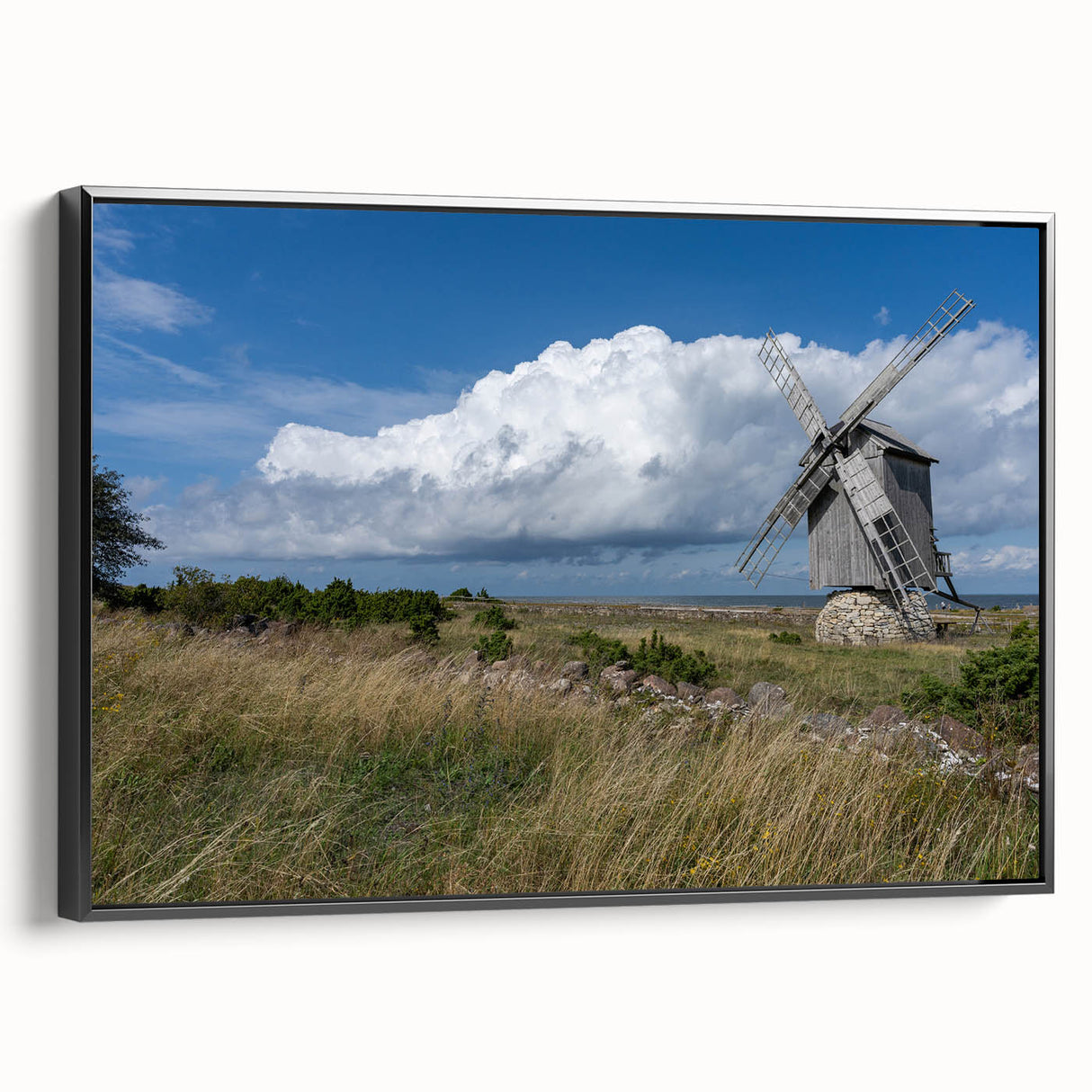 Black and white landscape art painting of a European scenery on framed canvas, ideal for bedroom wall decor.