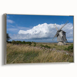 Framed canvas featuring a vintage-style landscape painting of Estonia, with muted earth tones and black accents.