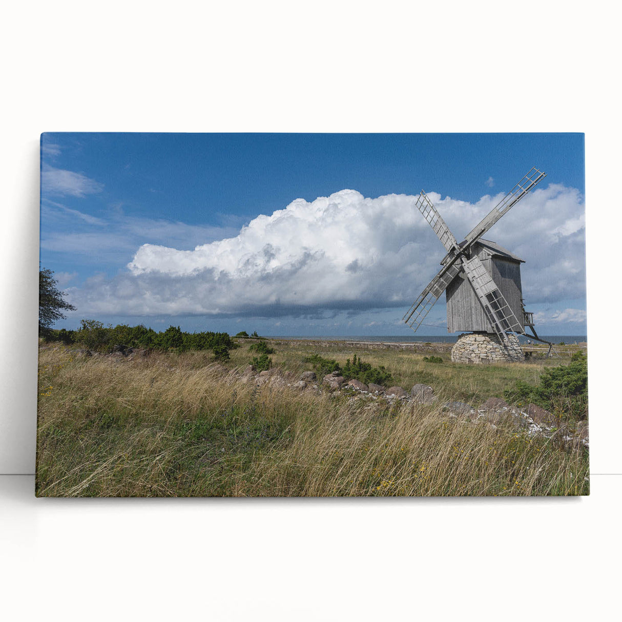 Black and white photo of a European town on large stretched canvas, ideal for kitchen wall art.