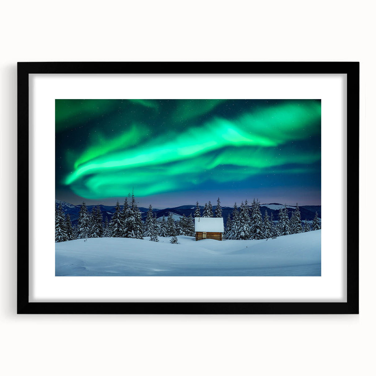 Extra large abstract art print depicting a colorful, textured Finnish landscape on a black-framed canvas.