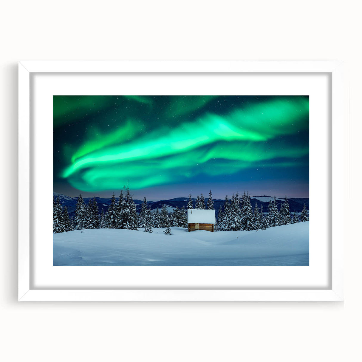Textured abstract art print of a serene Finnish landscape in muted earth tones, framed with a white mat.