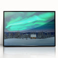 Large abstract wall art depicting a serene Finnish landscape in muted earth tones, framed in black acrylic.