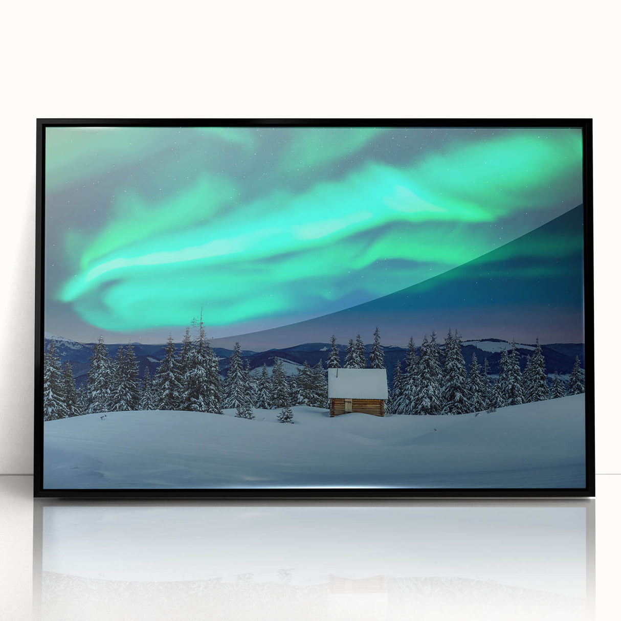 Large abstract wall art depicting a serene Finnish landscape in muted earth tones, framed in black acrylic.