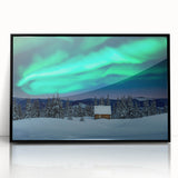 Large abstract wall art depicting a serene Finnish landscape in muted earth tones, framed in black acrylic.