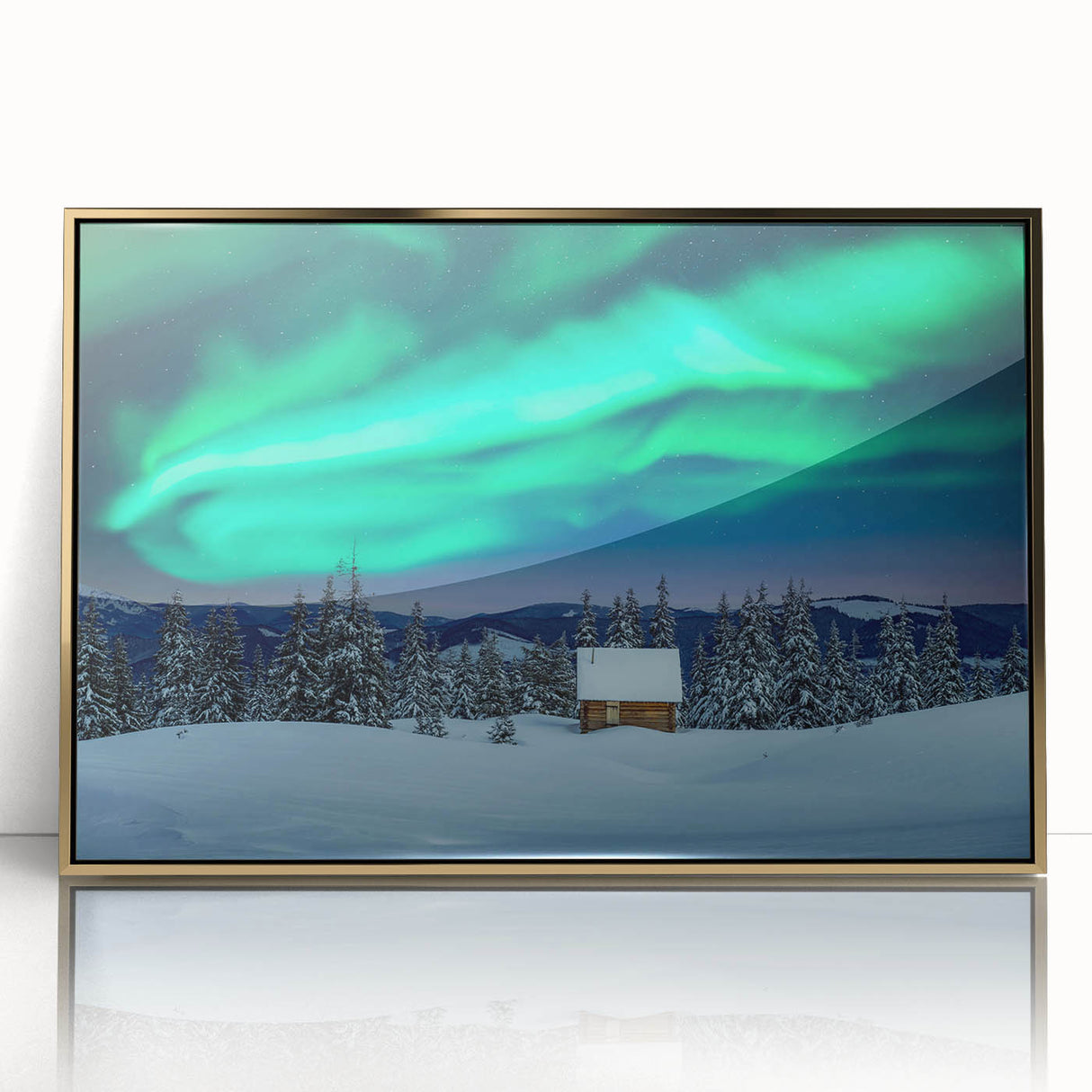 Art deco poster of a European scenery in Finland with gold acrylic frame, ideal for modern art wall decor in a nursery.