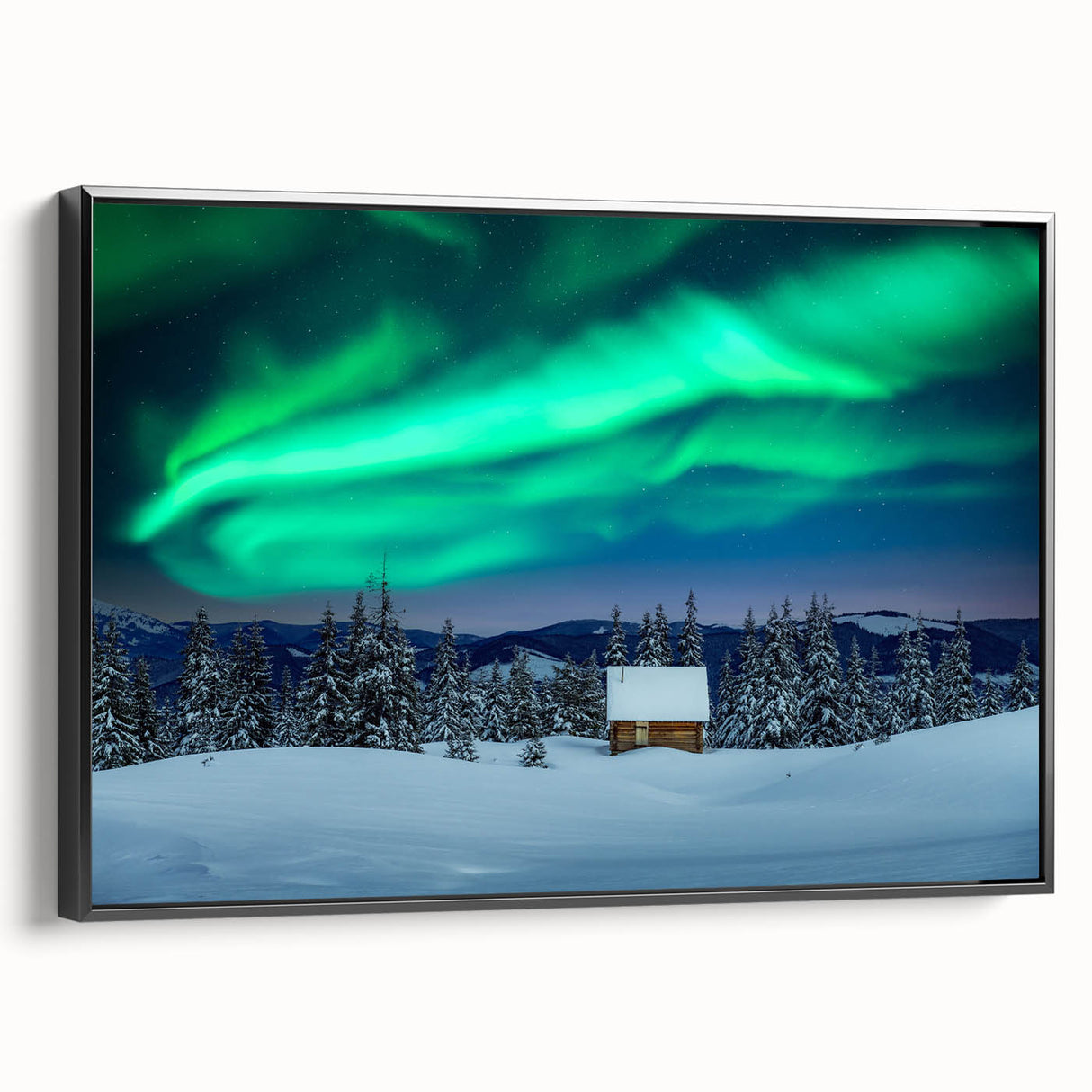 Black and white framed canvas of a vintage Finnish landscape, ideal for bedroom wall decor.