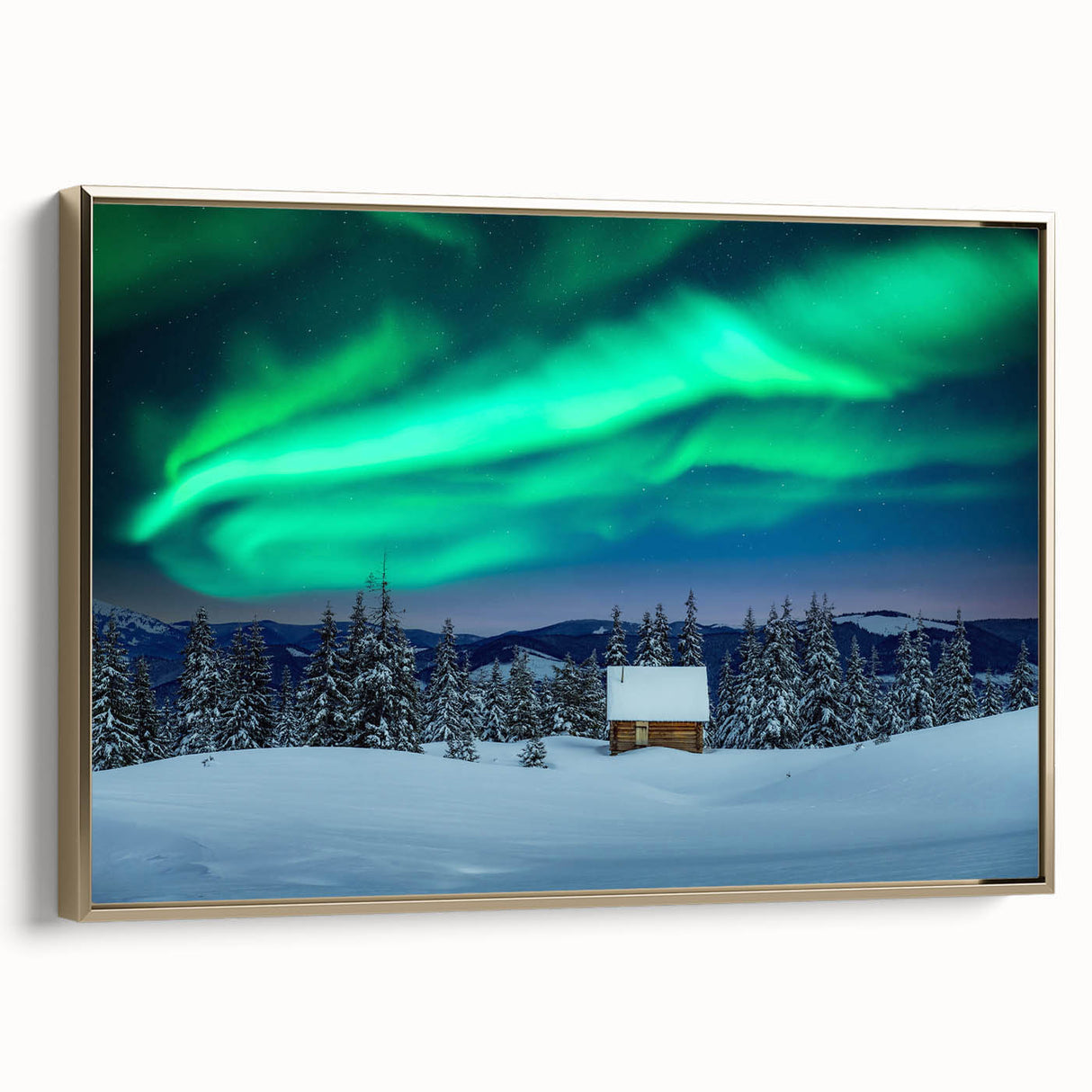 Framed canvas wall art featuring a vintage-style landscape of a Finnish scenery in muted gold and black tones.